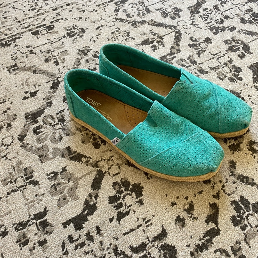 Toms Slip Ons, Teal, Size 8, Women